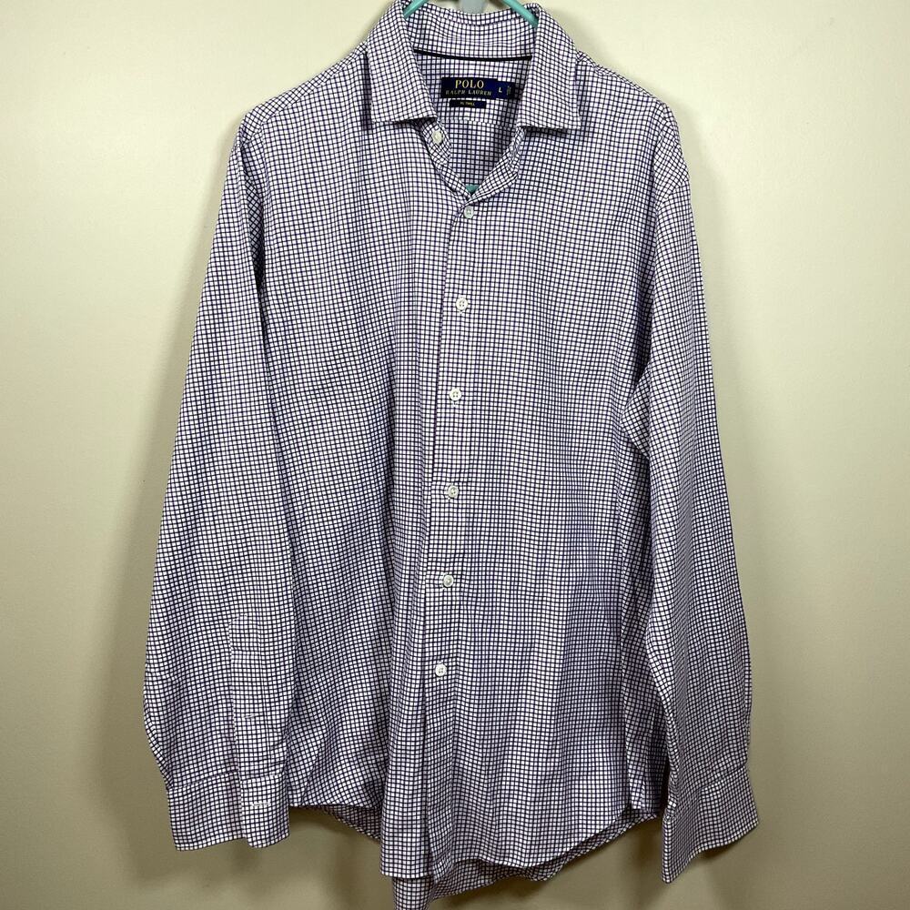POLO RALPH LAUREN Men's RL Twill Purple Checked Plaid Button Down Shirt‎ Size L